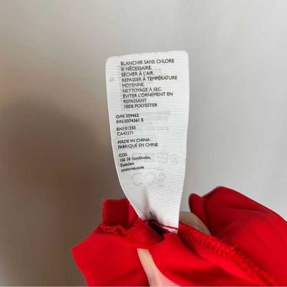 COS Red Long Sleeve Midi Pleated Raw Hem Dress Size 10 - Picture 13 of 15